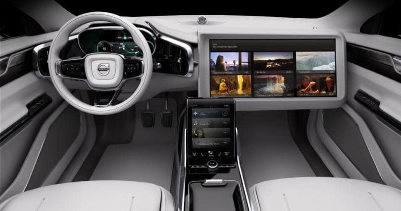 A Volvo concept car shows how video streaming could be central to the autonomous driving experience in the future.