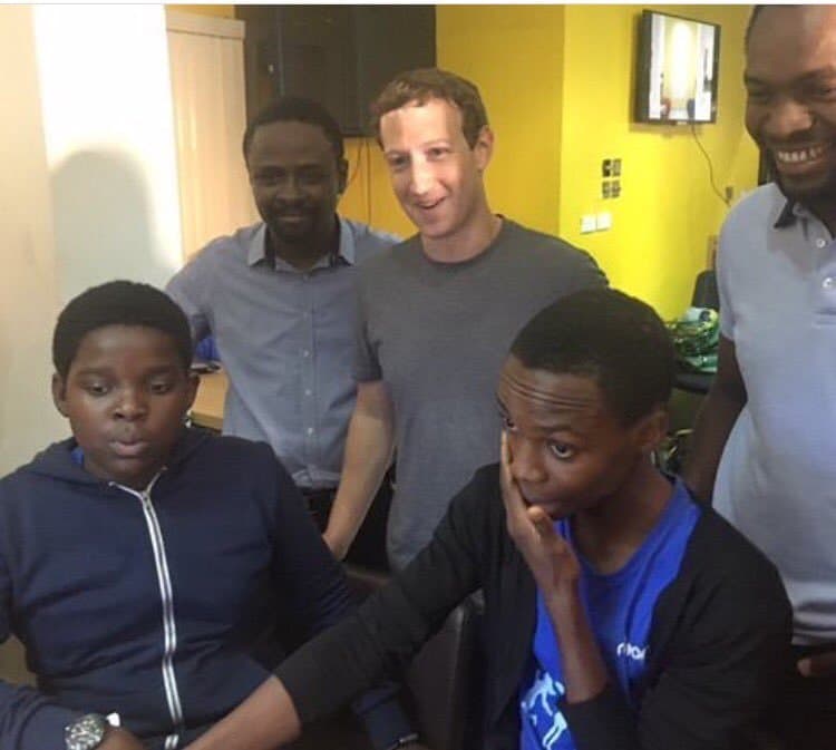 Zuckerberg on grey tee (duh) and Tunji Eleso of CC Hub (extreme left) @newsroomdaily