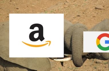 Google and Amazon pictured as Elephants engaged in a fight