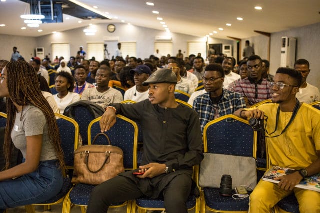 A crowd of Developers paying rapt attention at a Conference held in Lagos, Nigeria