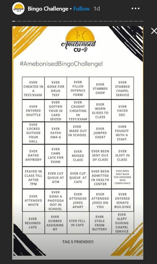 bingo challenge